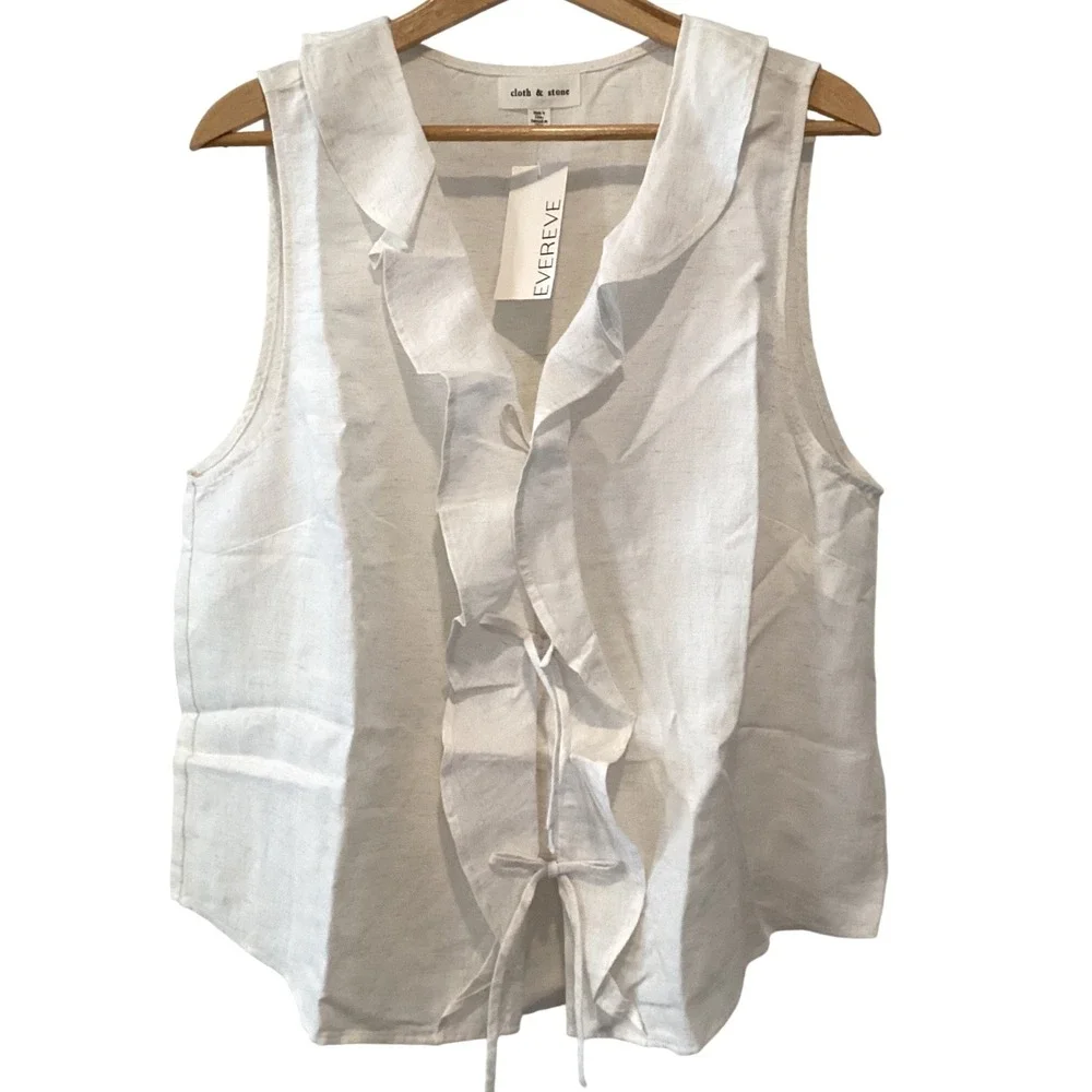 Cloth and Stone Cream Ivory Tie Front Ruffle Sleeveless Top XL NWT - Picture 5 of 8